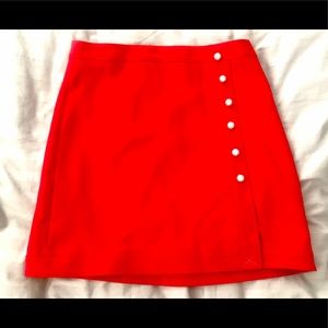 Ann Taylor A-Line Red Faux Pearl Wrap Skirt Petite